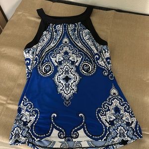 INC tank top in vibrant blue paisley inspired pattern, L.